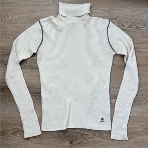 Vintage Tommy Hilfiger Cream Turtleneck Sweater with Contrast Stitching Ribbed